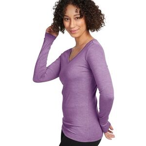 Woolx Layla V-Neck Long-Sleeved Shirt in Lavender Stripe, Size M (EUC)